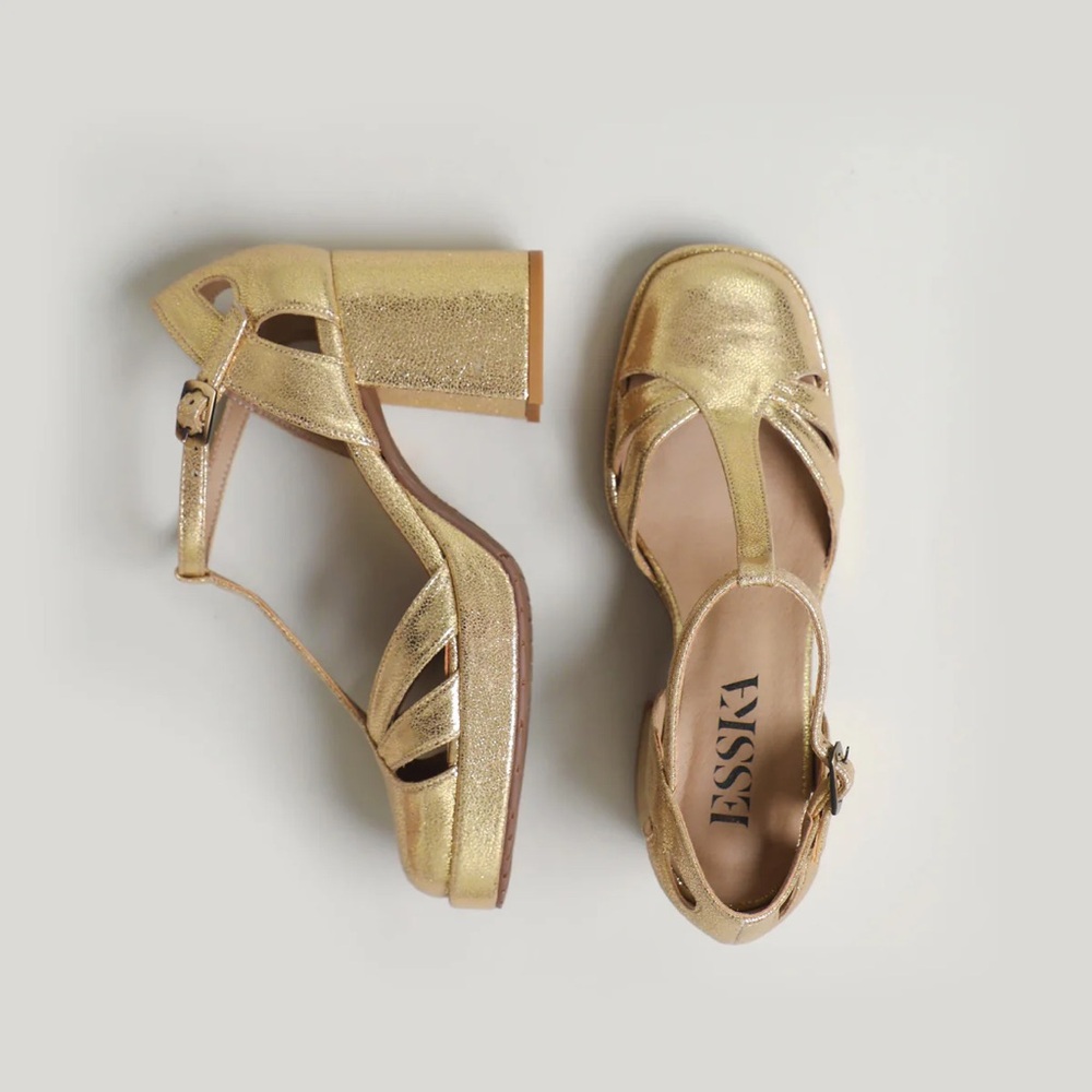 Esska Chaza Block Heel Sandals for Anthropologie Gold